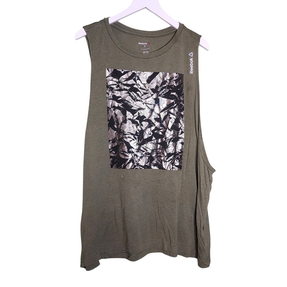Reebok Olive Green Muscle Tee Performance Training Graphic Athletic Sporty S
